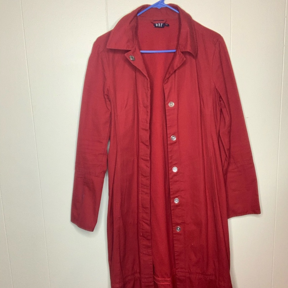Long Red Denim Raincoat